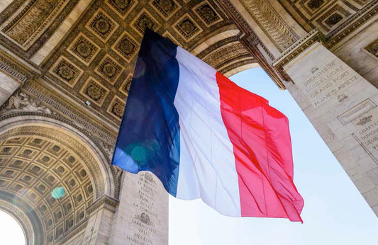 Drapeaux de la France sous l'Arc de Triomphe